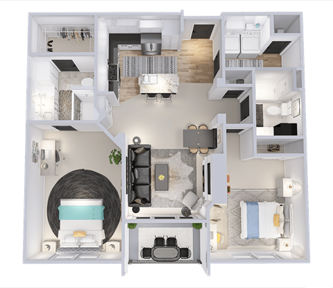 Floor plan for 2 beds, 2 baths, 1153 sqft